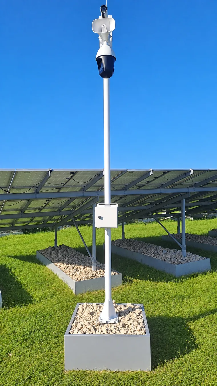 Mât ARILAM sur bac en acier lesté, en bordure d’une centrale photovoltaïque