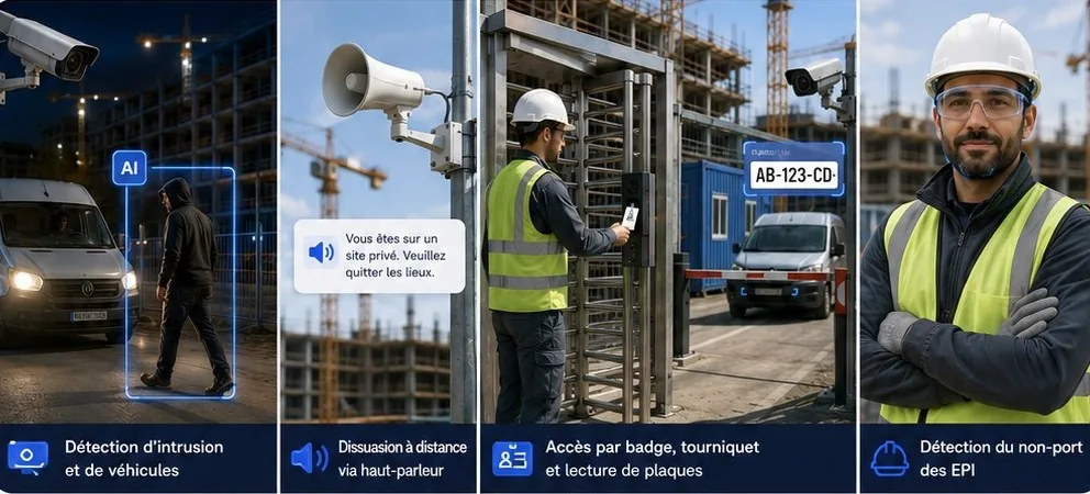 Détection d’intrusion, dissuasion sonore, contrôle d’accès et détection des EPI sur chantier