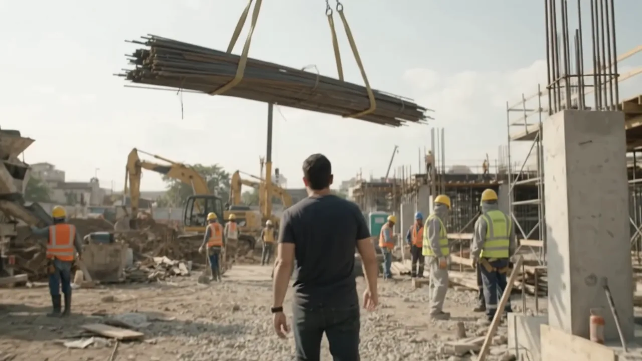 Un technicien entre sur le chantier sans son casque.